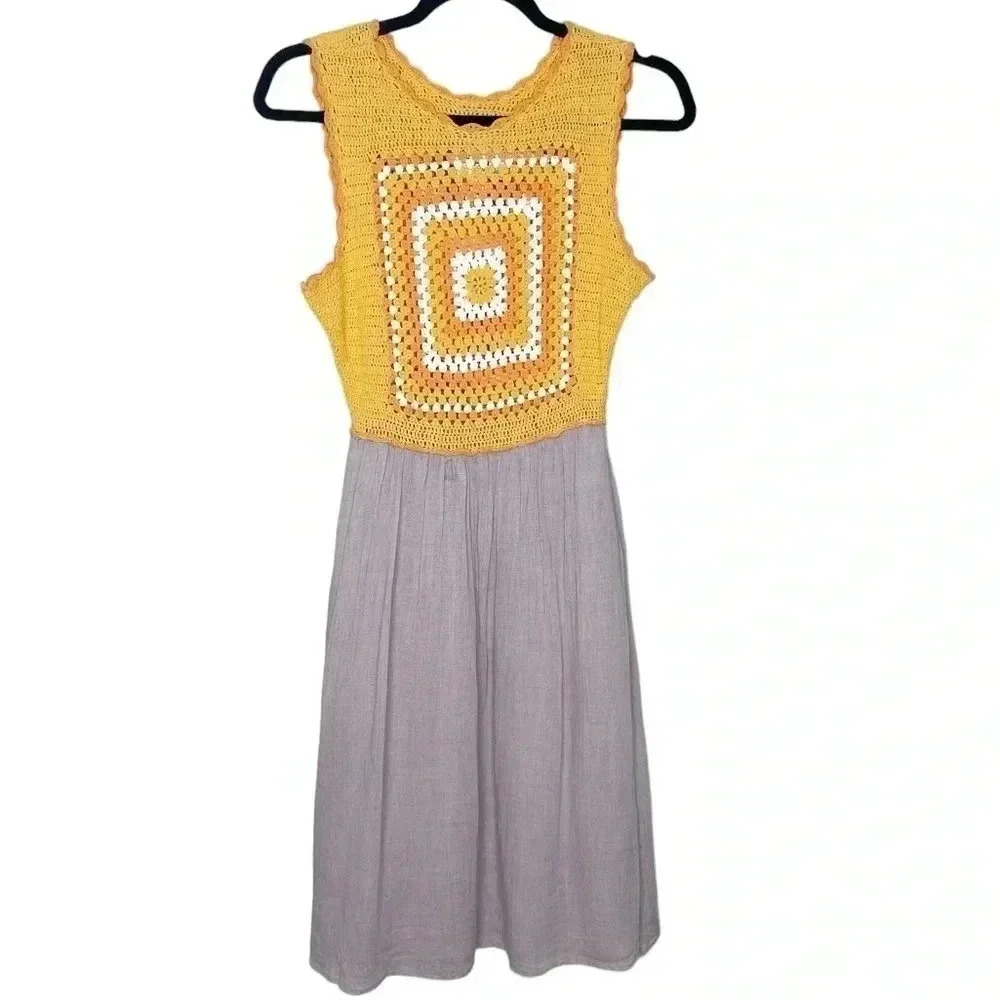 BEAU & DOT by MODCLOTH Boho Cottagecore Granny Square Crochet Flowy Dress Small